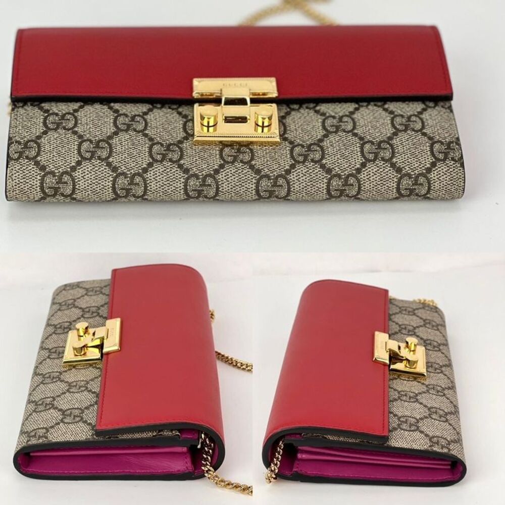 Gucci GG Supreme Continental Wallet on a Chain Red Pink Clutch - Picture 4 of 6